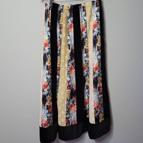 Chessa Davis Vintage 70's Patchwork Velvet/Lace Maxi Peasant Skirt No Size Tag - Picture 2 of 8